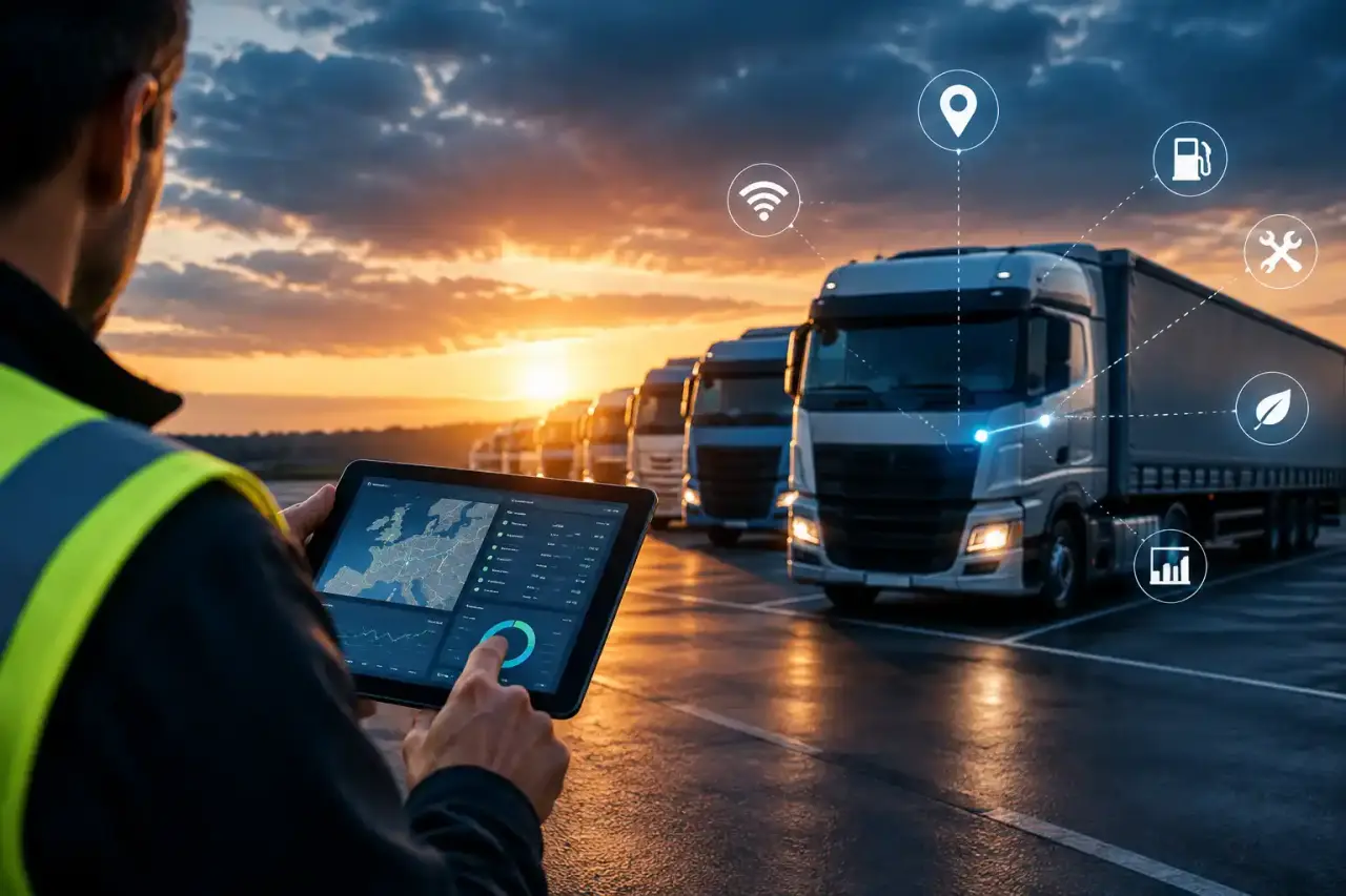 Flotte de poids lourds moderne équipée de solutions de suivi télématique