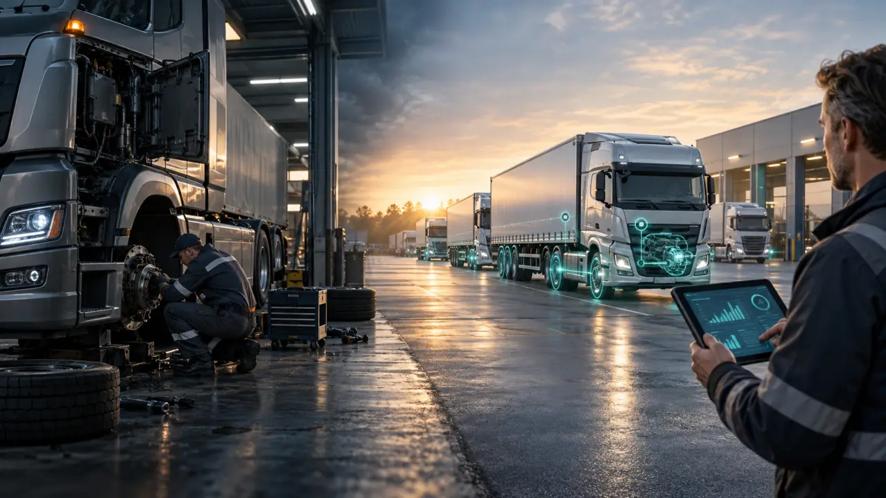 Flotte de poids lourds moderne équipée d'un suivi télématique et prédictif